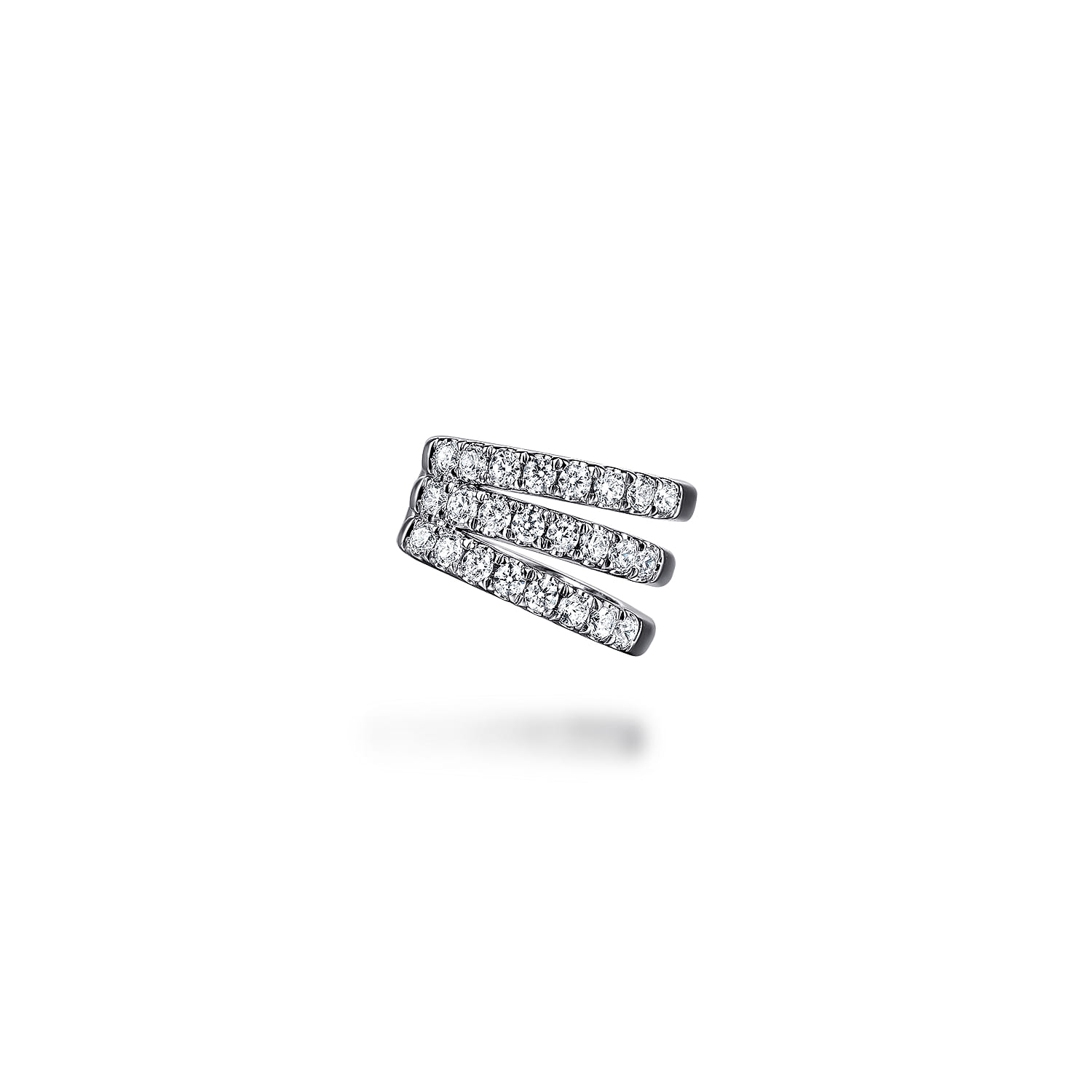 Three Row Diamond Single Ear Cuff in 14K White Gold, photograph 3