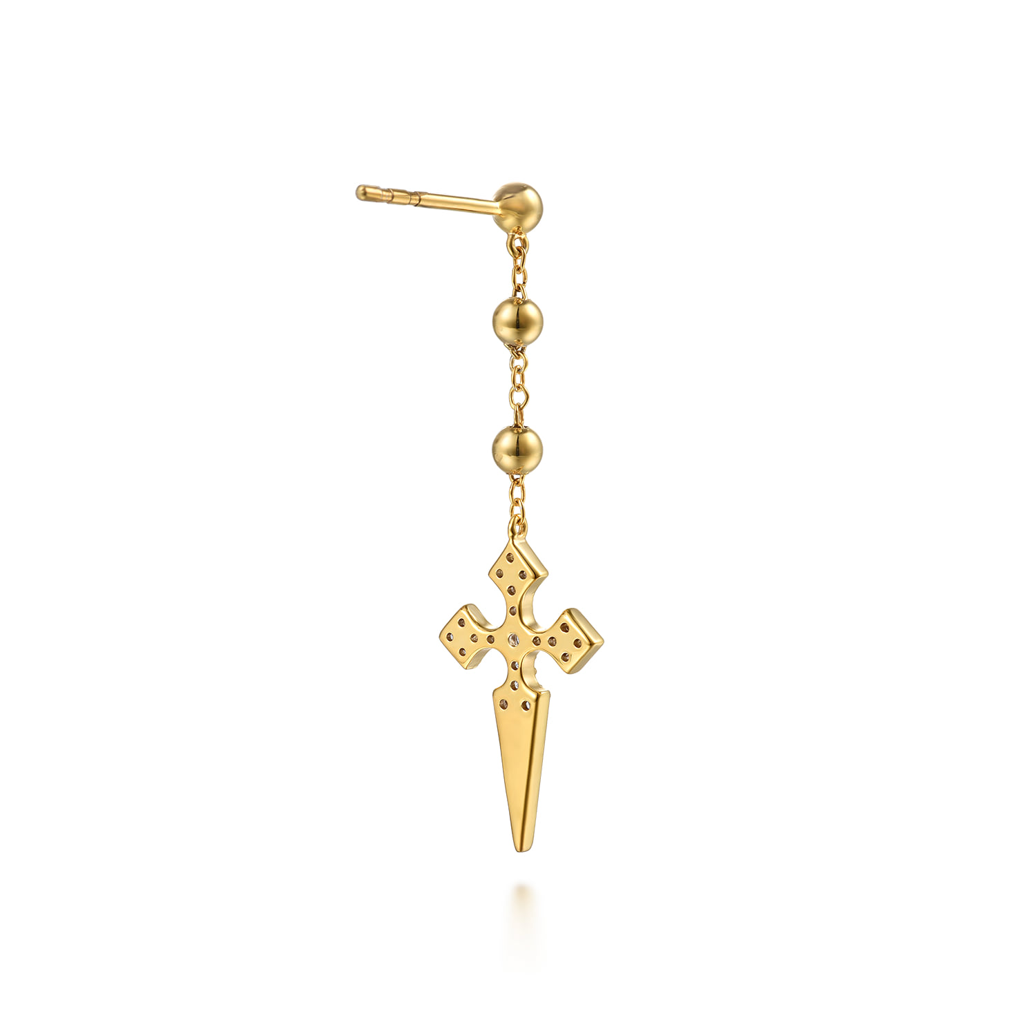 Bujukan and Pave Diamond Cross Stud Drop Single Earring in 14K Yellow Gold, photograph 2