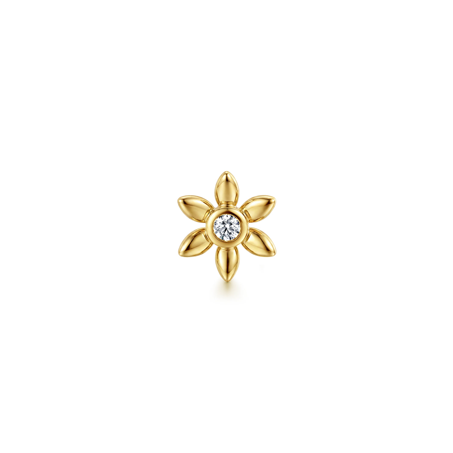White Sapphire Single Flatback Stud Earring in 14K Yellow Gold, photograph 2