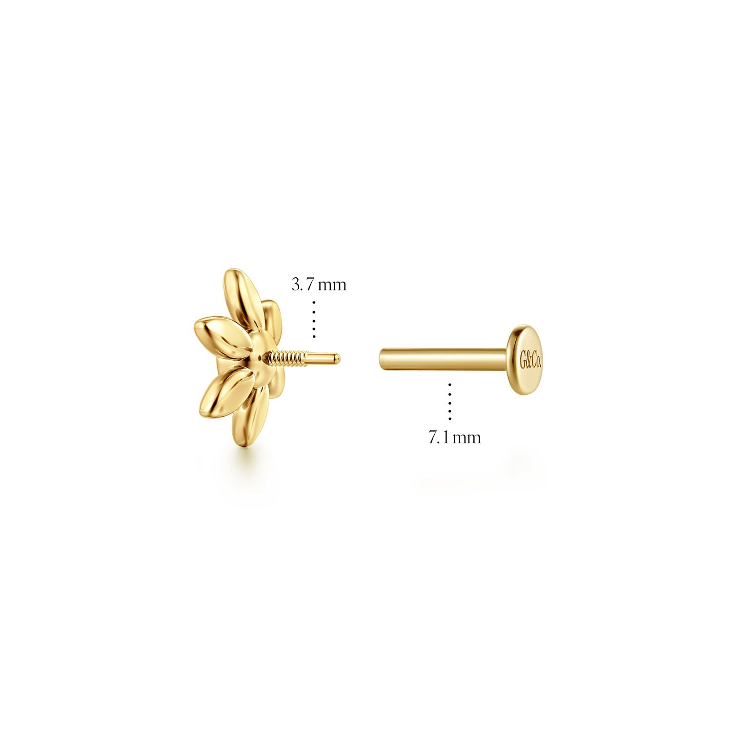 White Sapphire Single Flatback Stud Earring in 14K Yellow Gold, photograph 4