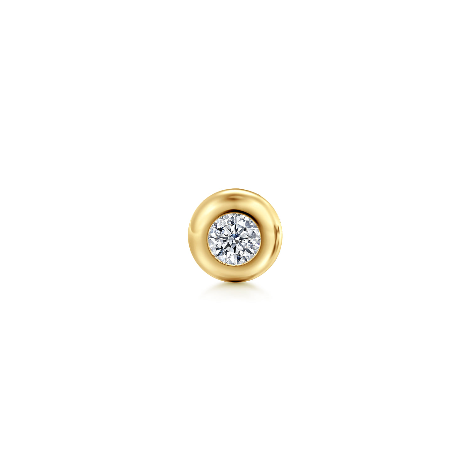White Sapphire Bezel Set Flat Back Stud Single Earring in 14K Yellow Gold, photograph 2