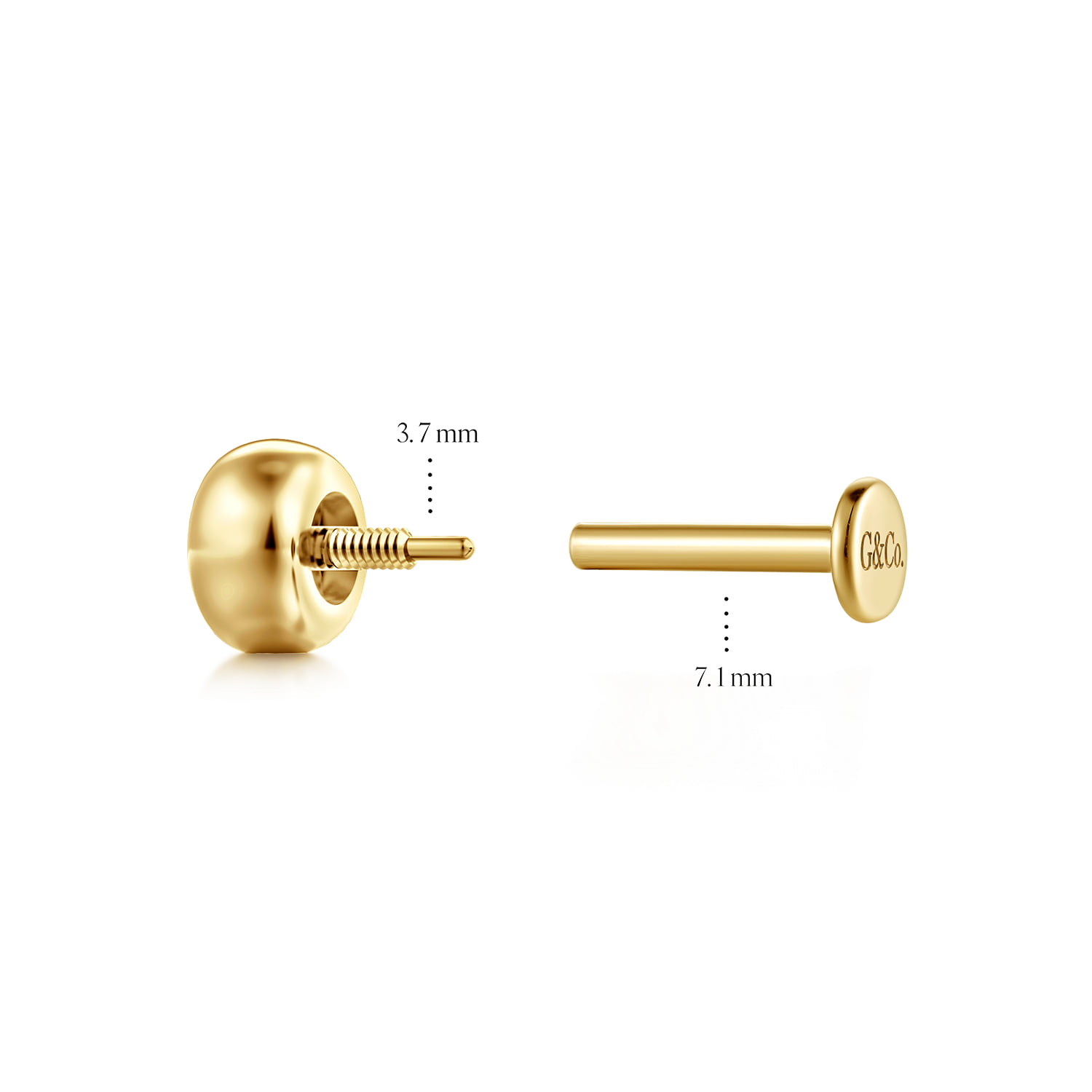 White Sapphire Bezel Set Single Flatback Stud Earring in 14K Yellow Gold, photograph 4