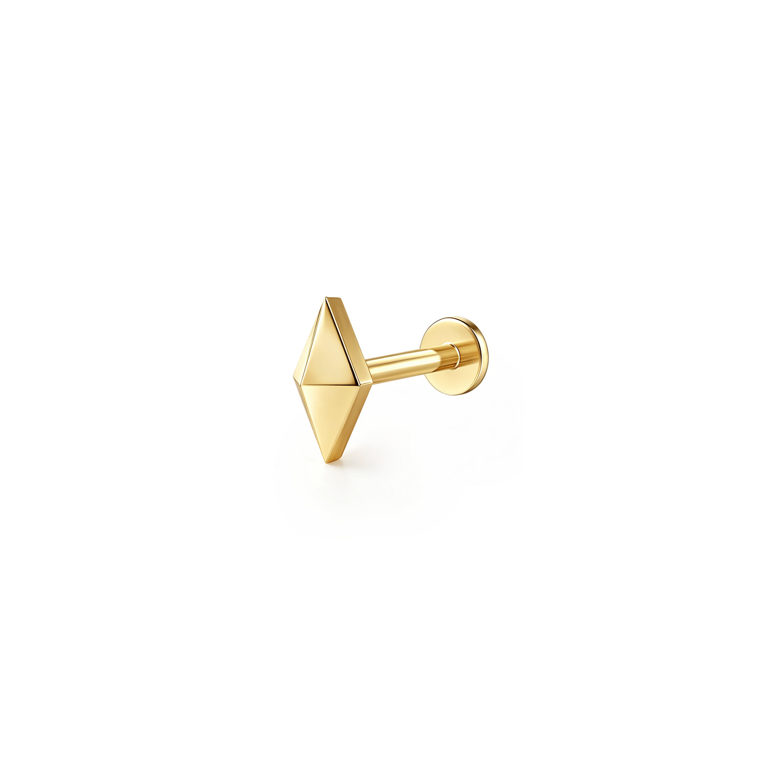 Pyramid Flat Back Stud Single Earring in 14K Yellow Gold