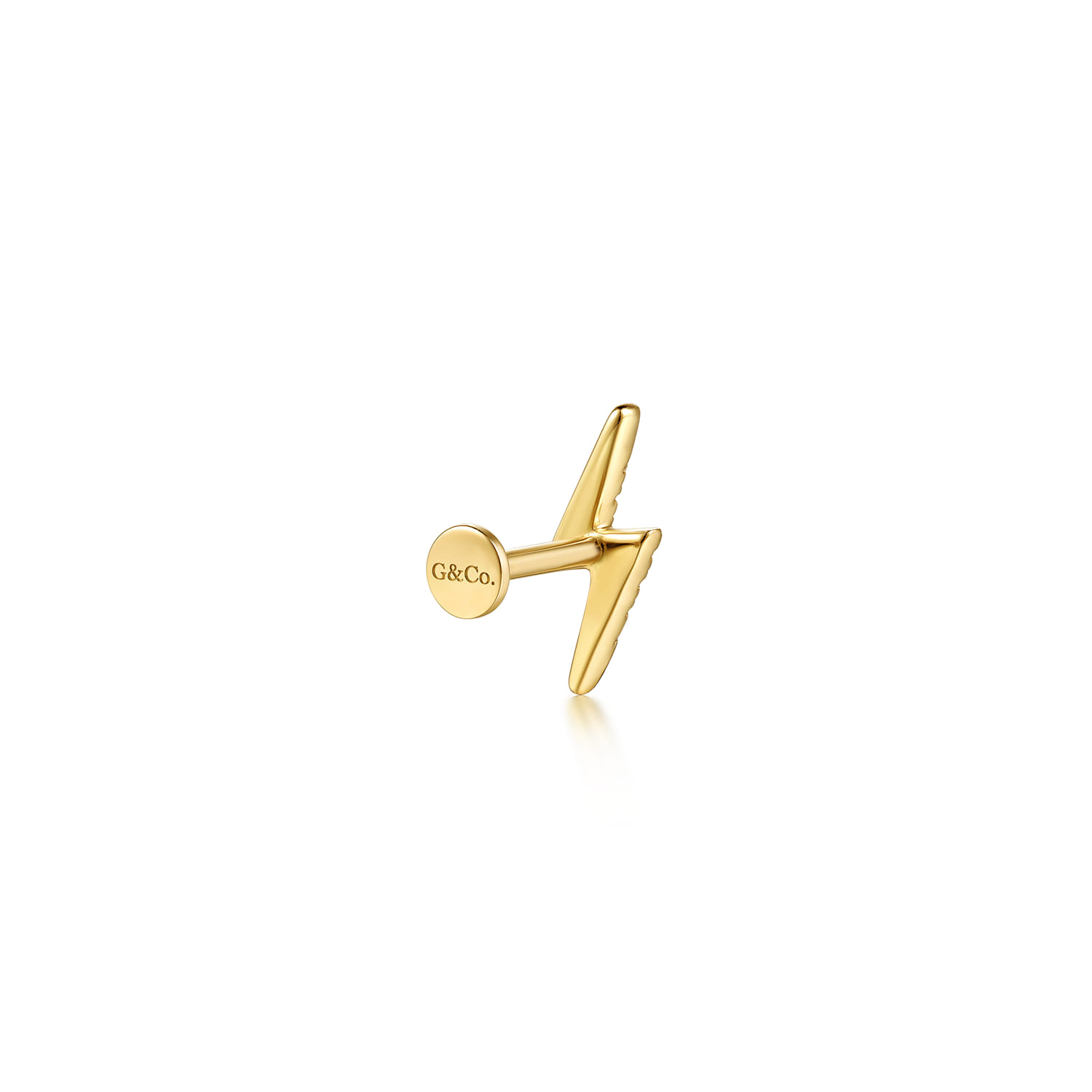 Diamond Lightning Bolt Single Flatback Stud Earring in 14K Yellow Gold, photograph 3