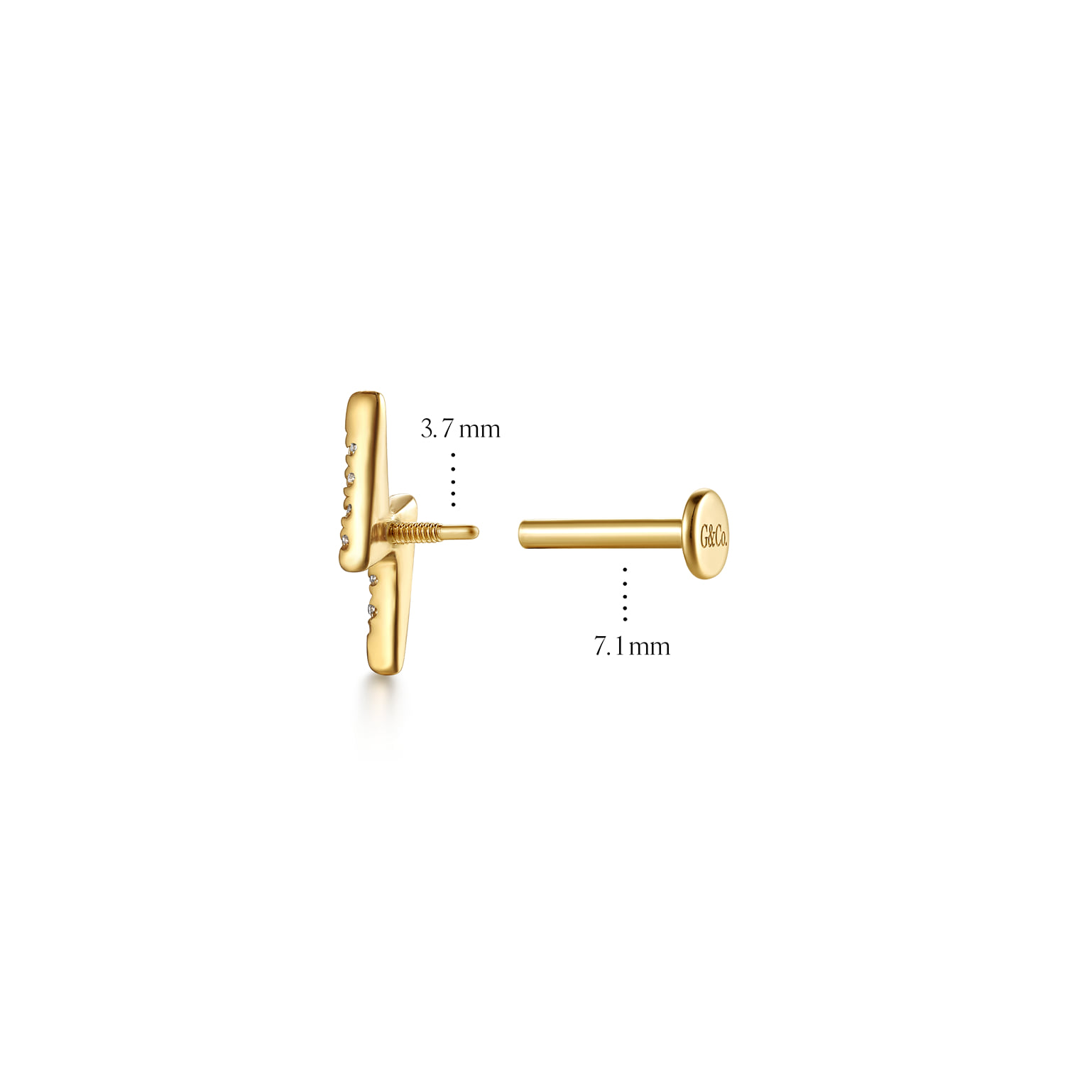 Diamond Lightning Bolt Single Flatback Stud Earring in 14K Yellow Gold, photograph 4