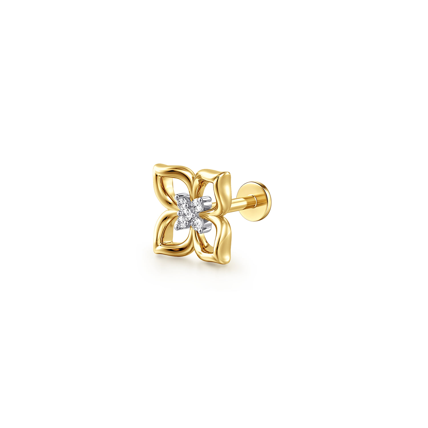 Diamond Clover Single Flatback Stud Earring