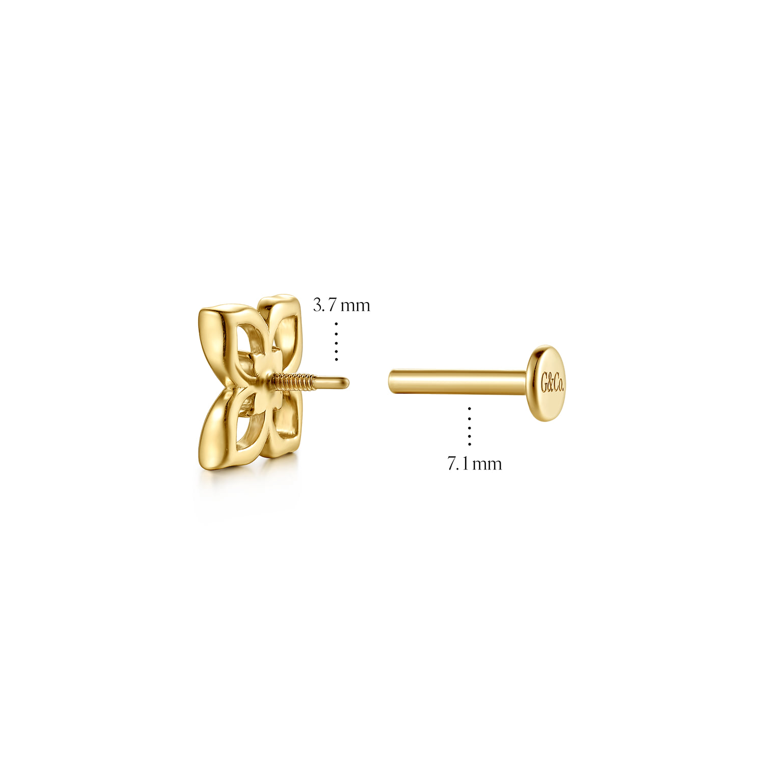 Diamond Clover Single Flatback Stud Earring in 14K Yellow Gold, photograph 4