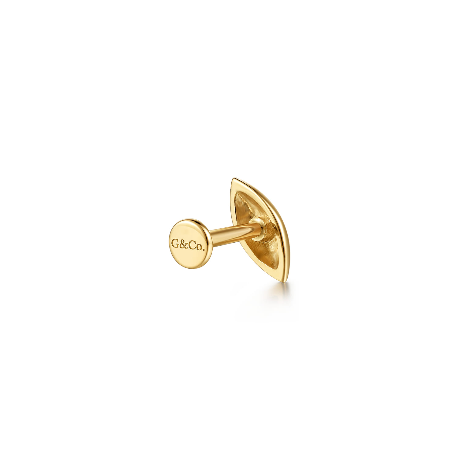 Leaf Single Flatback Stud Earring in 14K Yellow Gold, photograph 3