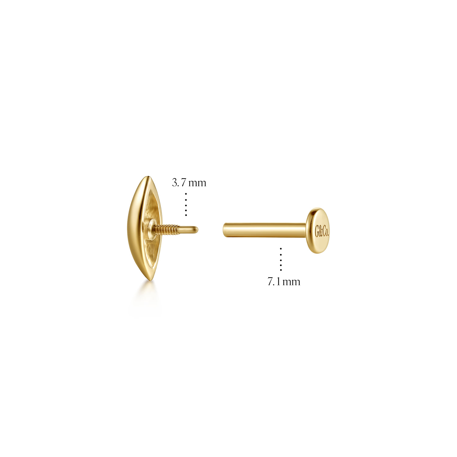 Leaf Single Flatback Stud Earring in 14K Yellow Gold, photograph 4