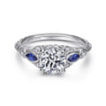 Enchanted - Vintage Inspired 14K White Gold Round Three Stone Sapphire and Diamond Engagement Ring