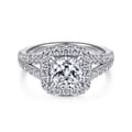 James - 14K White Gold Cushion Halo Diamond Engagement Ring