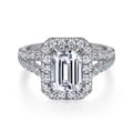 James - 14K White Gold Halo Emerald Cut Diamond Engagement Ring