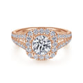James - 14K Rose Gold Cushion Halo Round Diamond Engagement Ring