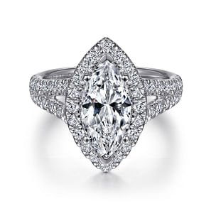 James - 14K White Gold Marquise Shape Halo Diamond Engagement Ring