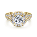 James - 14K Yellow Gold Cushion Halo Round Diamond Engagement Ring