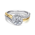 Everly - 14K White-Yellow Gold Round Halo Diamond Engagement Ring