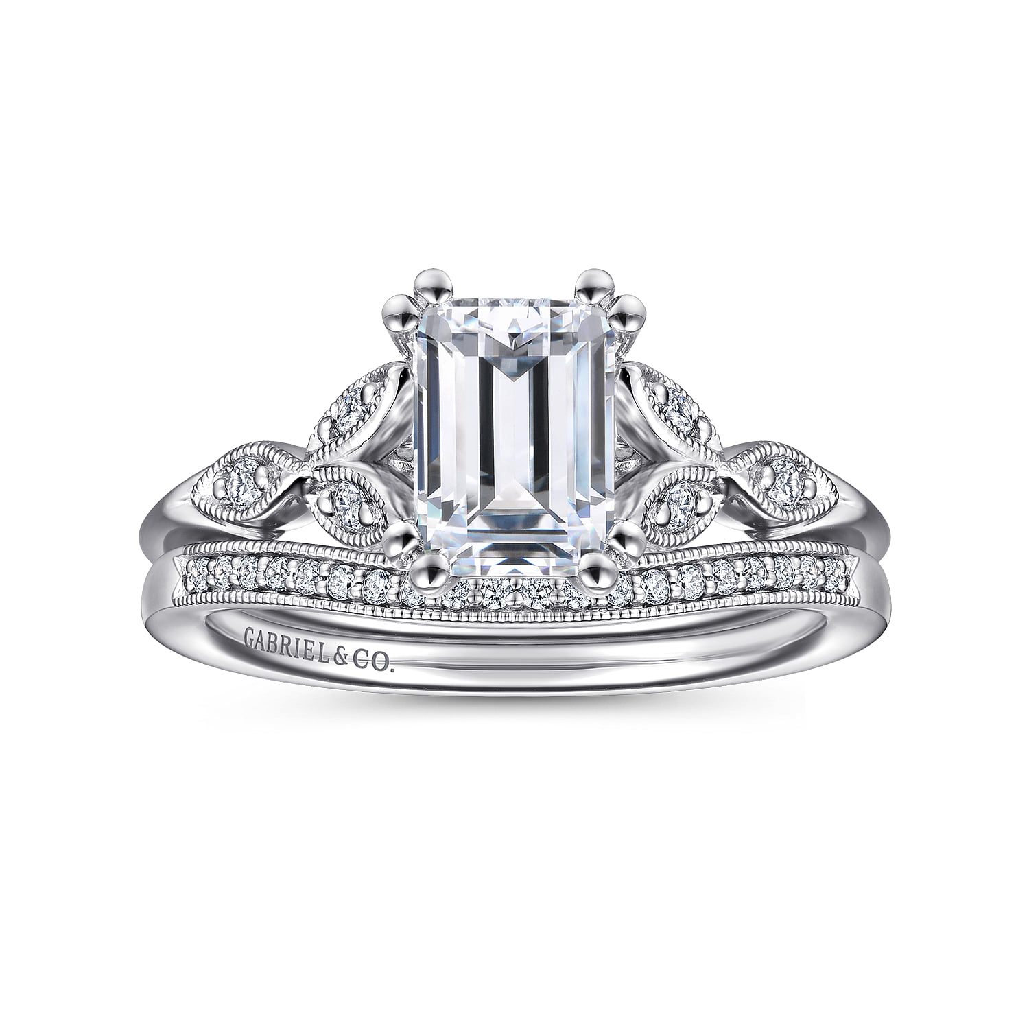 Emerald Diamond Engagement Ring in 14K White Gold, photograph 4