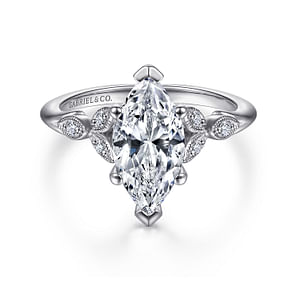Celia - 14K White Gold Marquise Shape Diamond Engagement Ring