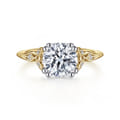 Celia - Vintage Inspired 14K White-Yellow Gold Round Diamond Engagement Ring