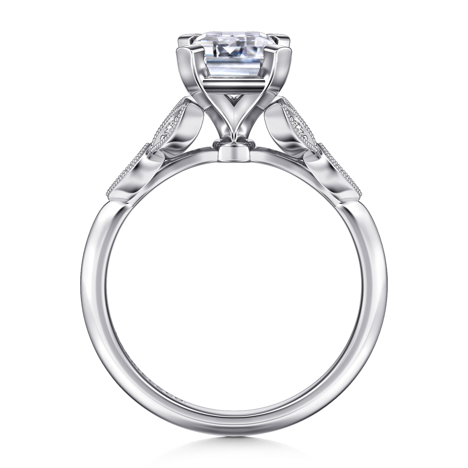 Emerald Vintage Inspired Split Foundation Diamond Engagement Ring in 14K White Gold, photograph 2