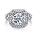 Vintage Inspired 14K White Gold Round Halo Diamond Engagement Ring