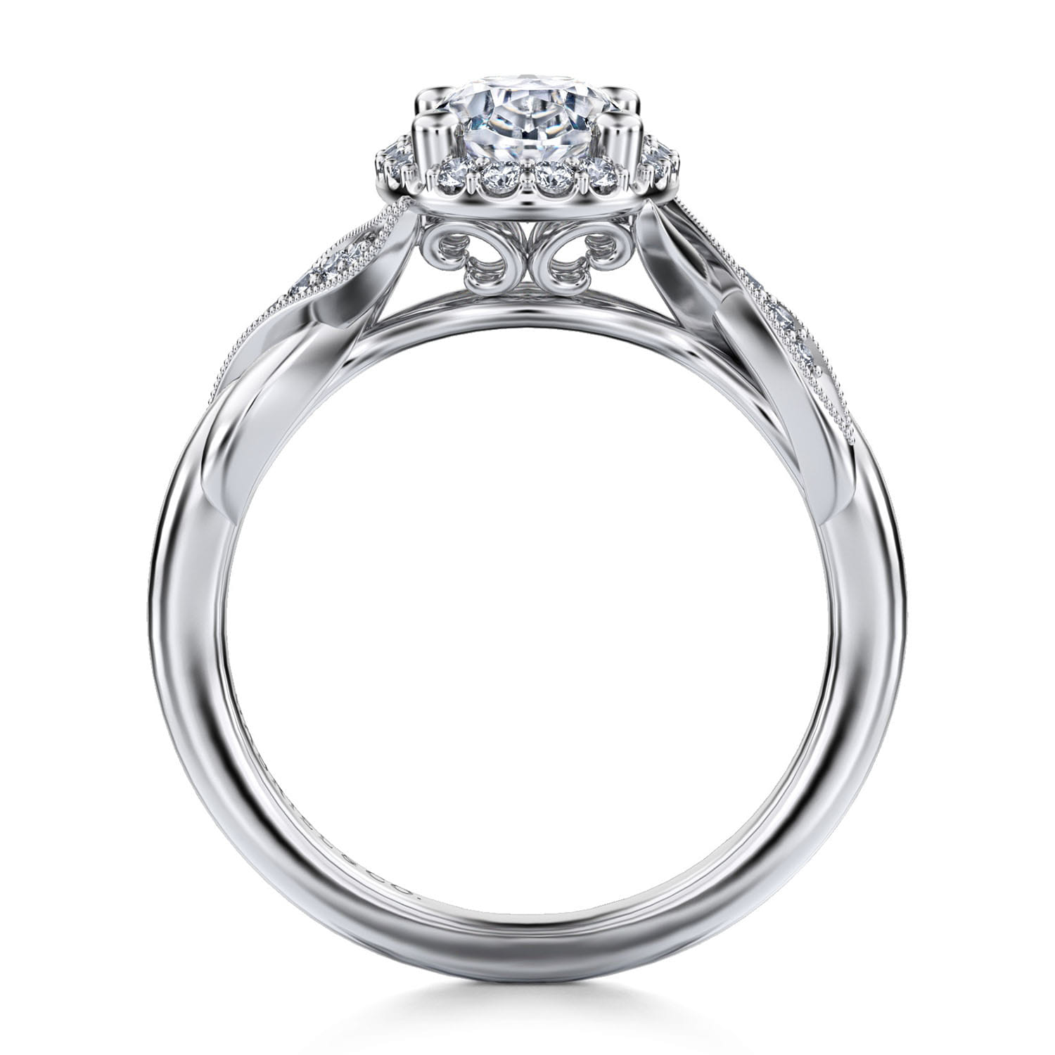 Oval Vintage Inspired Halo Diamond Engagement Ring in 14K White Gold, photograph 2
