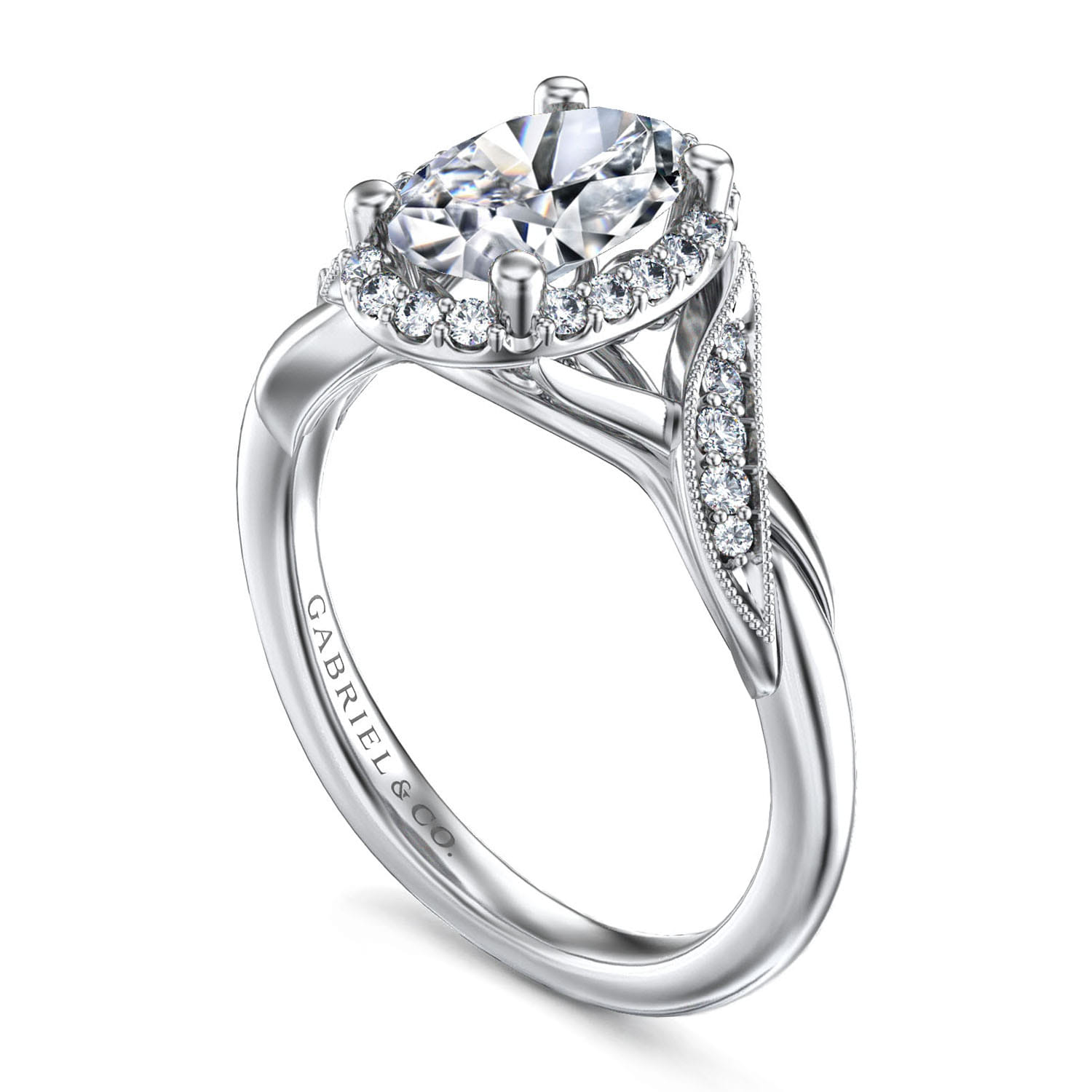 Oval Vintage Inspired Halo Diamond Engagement Ring in 14K White Gold, photograph 3