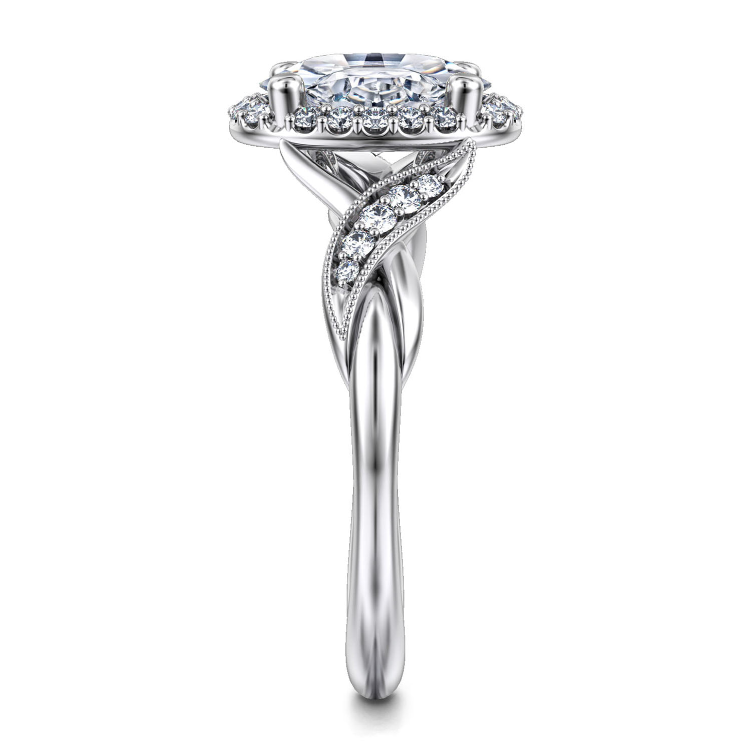 Oval Vintage Inspired Halo Diamond Engagement Ring in 14K White Gold, photograph 5