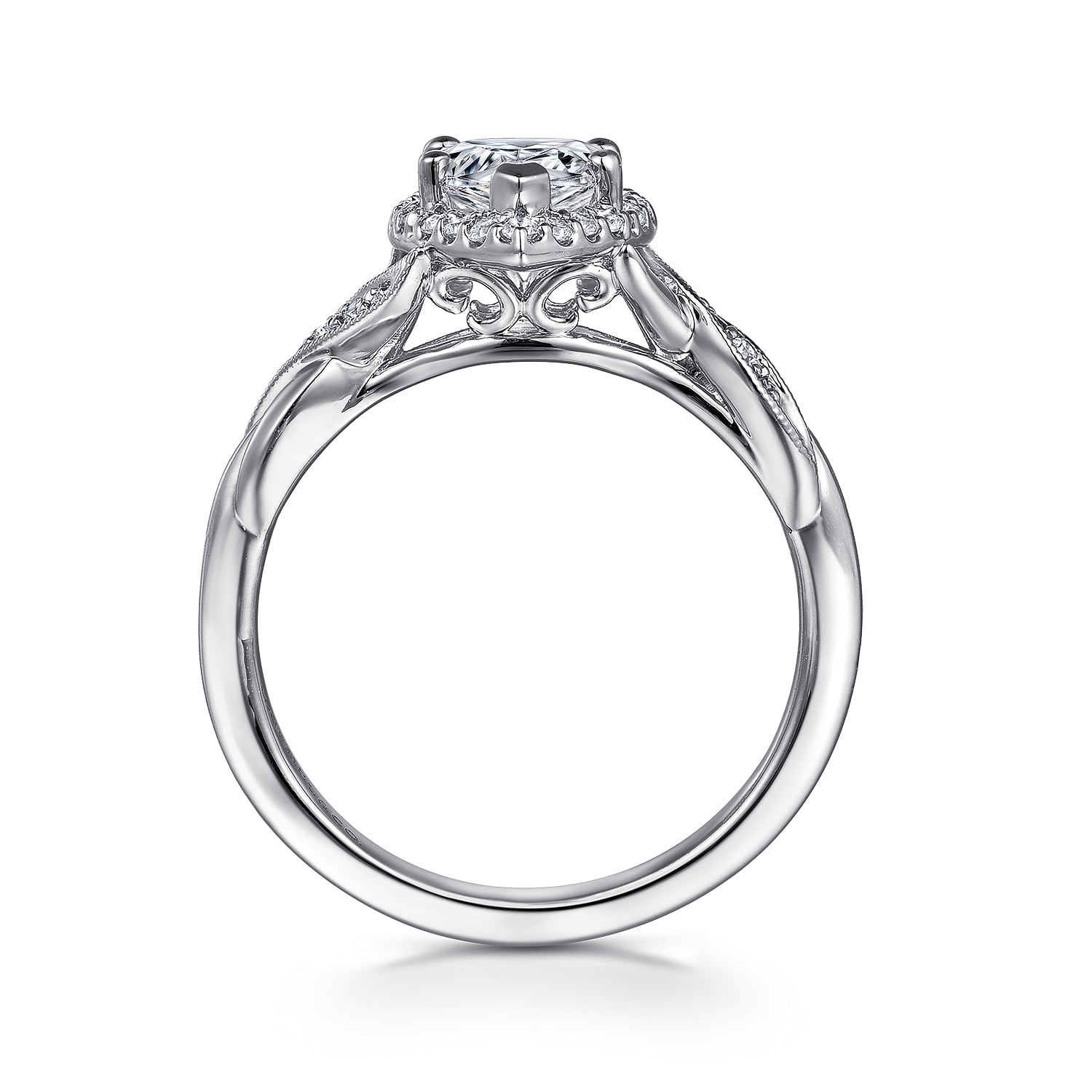 Pear Vintage Inspired Halo Diamond Engagement Ring in 14K White Gold, photograph 2