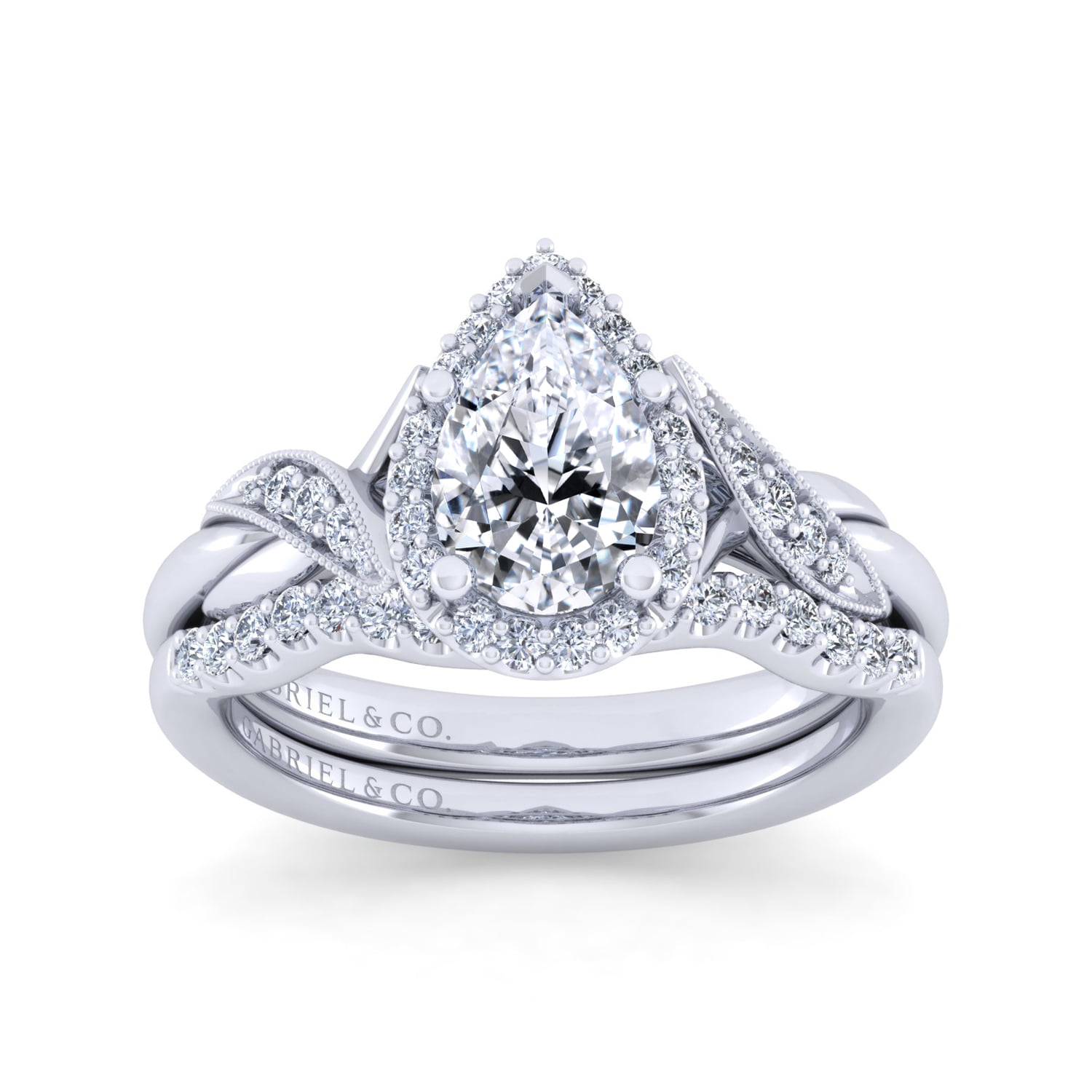 Pear Vintage Inspired Halo Diamond Engagement Ring in 14K White Gold, photograph 4
