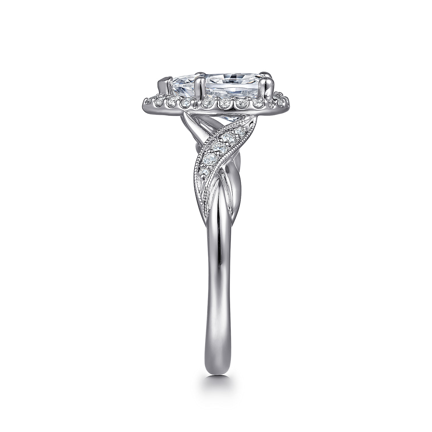 Pear Vintage Inspired Halo Diamond Engagement Ring in 14K White Gold, photograph 5