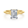 Ellis - 14K Mix of White and Yellow Gold Emerald Cut Diamond Engagement Ring