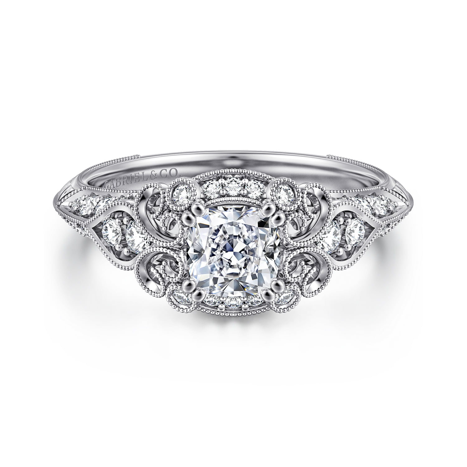 Unique Vintage Inspired Diamond Halo Engagement Ring
