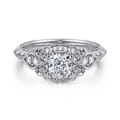 Abel - Unique 14K White Gold Vintage Inspired Cushion Halo Diamond Engagement Ring