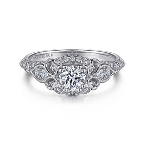 Abel - Unique Vintage Inspired Diamond Halo Engagement Ring in Platinum