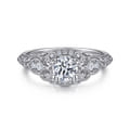 Abel - Unique 14K White Gold Vintage Inspired Diamond Halo Engagement Ring