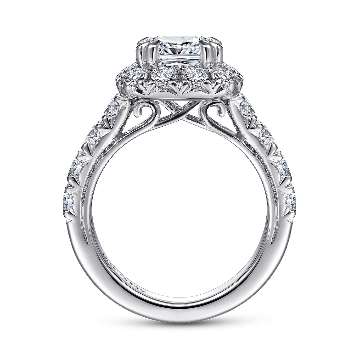 Cushion Halo Diamond Engagement Ring in 14K White Gold, photograph 2