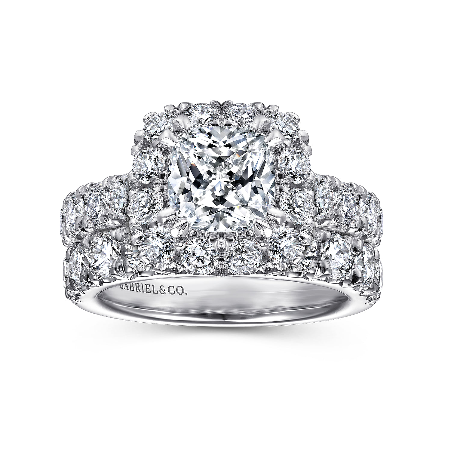 Cushion Halo Diamond Engagement Ring in 14K White Gold, photograph 4