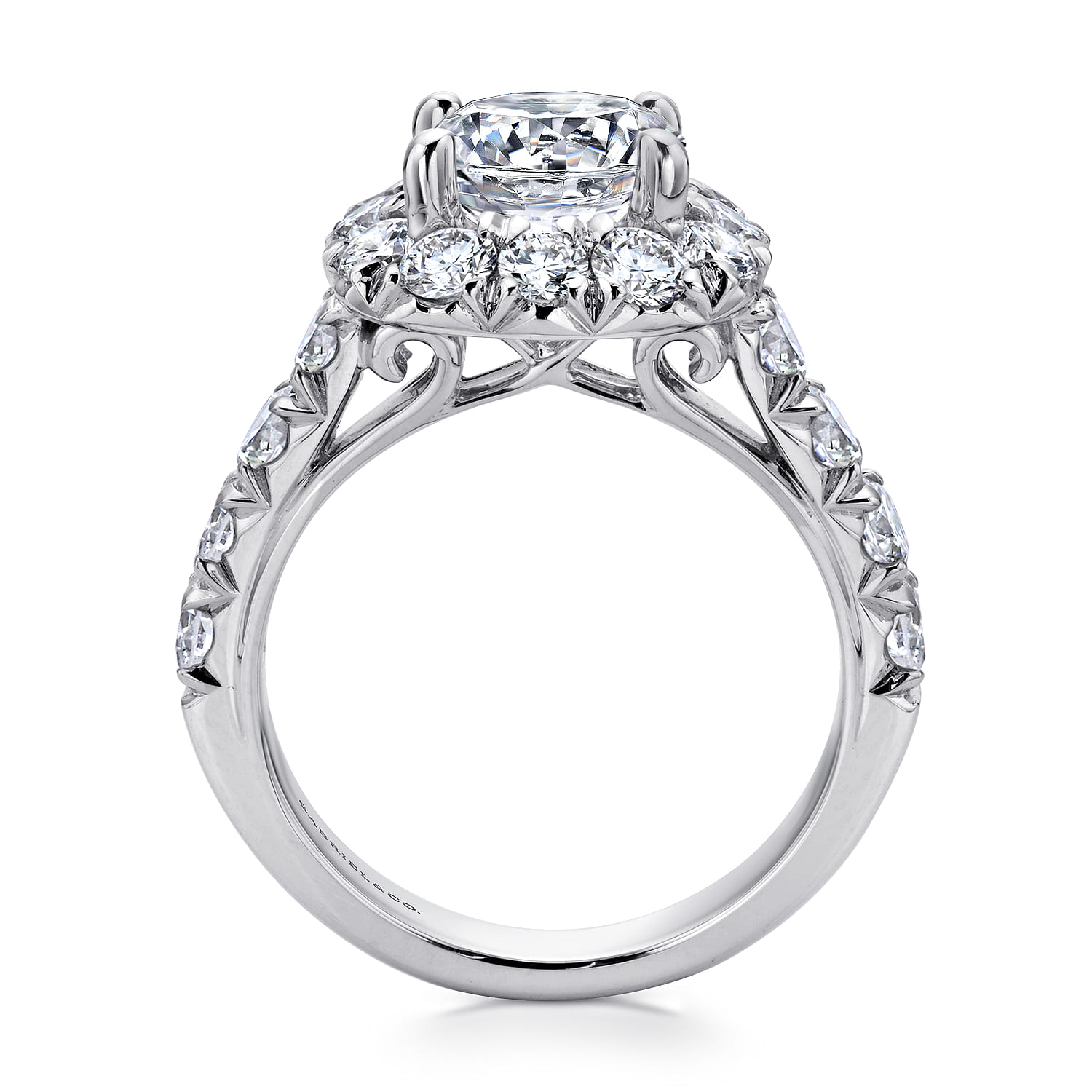 Round Halo Diamond Engagement Ring in 14K White Gold, photograph 2