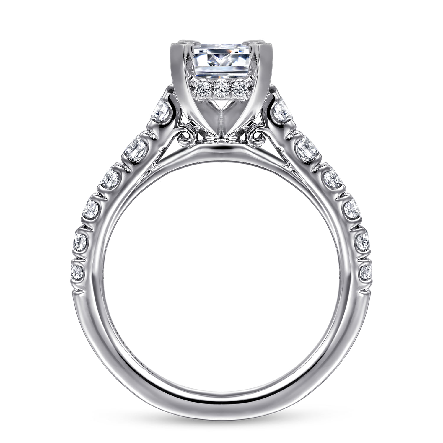 Emerald Diamond Engagement Ring in 14K White Gold, photograph 2