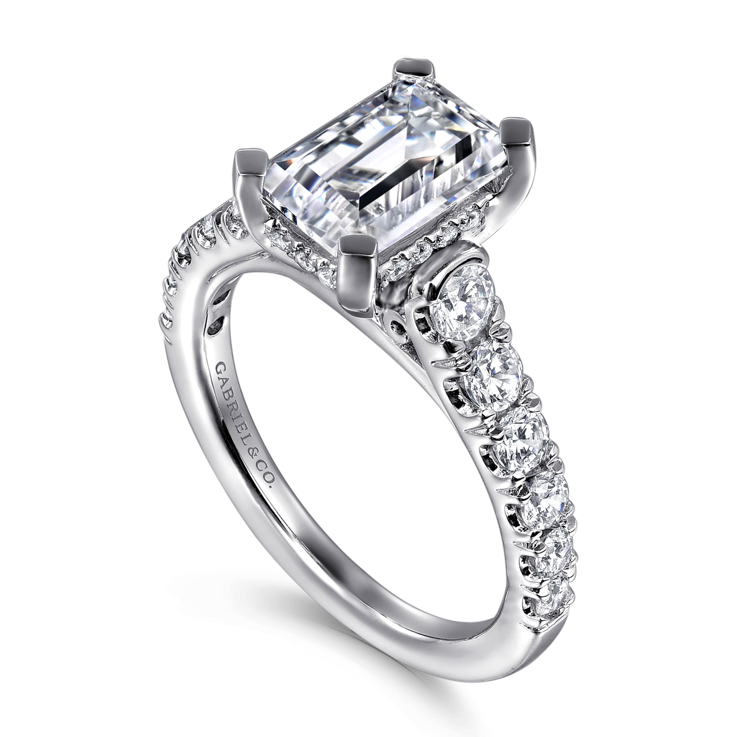 Emerald Diamond Engagement Ring in 14K White Gold, photograph 3