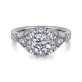 Annadale - Unique 14K White Gold Vintage Inspired Cushion Halo Diamond Engagement Ring