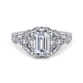 Annadale - Unique 14K White Gold Vintage Inspired Emerald Cut Diamond Halo Engagement Ring