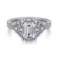 Annadale - Unique 14K White Gold Vintage Inspired Emerald Cut Diamond Halo Engagement Ring
