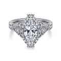 Annadale - Unique 14K White Gold Vintage Inspired Marquise Shape Diamond Halo Engagement Ring