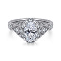 Annadale - Unique 14K White Gold Vintage Inspired Oval Halo Diamond Engagement Ring