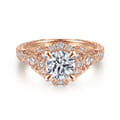 Annadale - Unique 14K Rose Gold Vintage Inspired Diamond Halo Engagement Ring