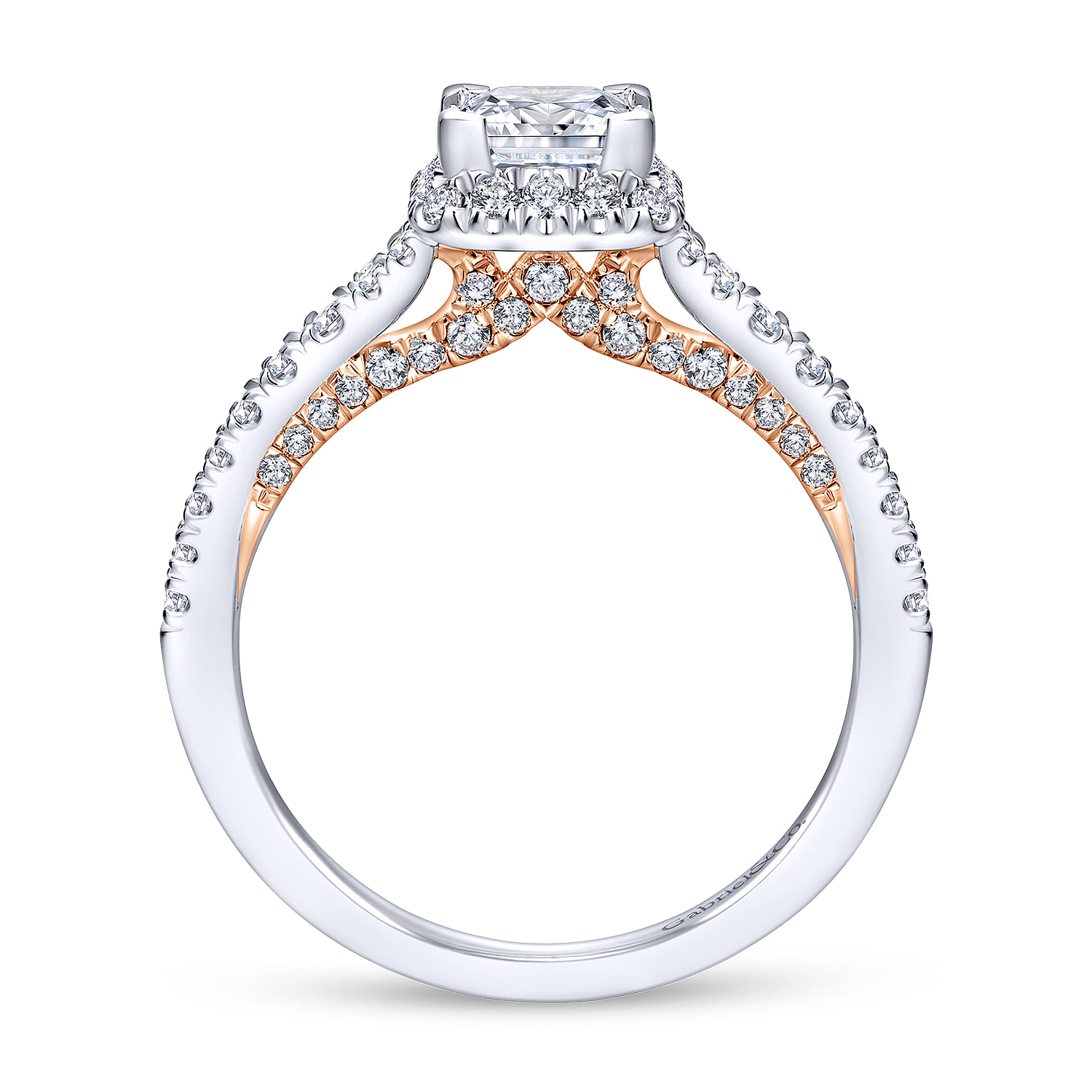 Princess Halo Diamond Engagement Ring in 14K White/Rose Gold, photograph 2