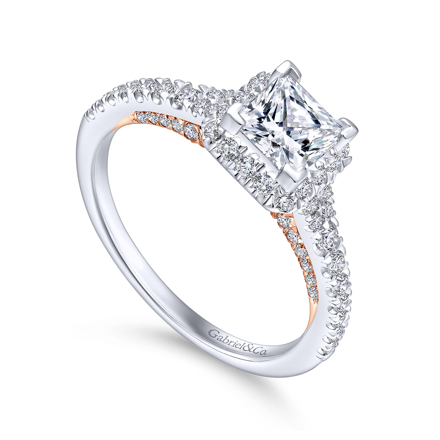 Princess Halo Diamond Engagement Ring in 14K White/Rose Gold, photograph 3