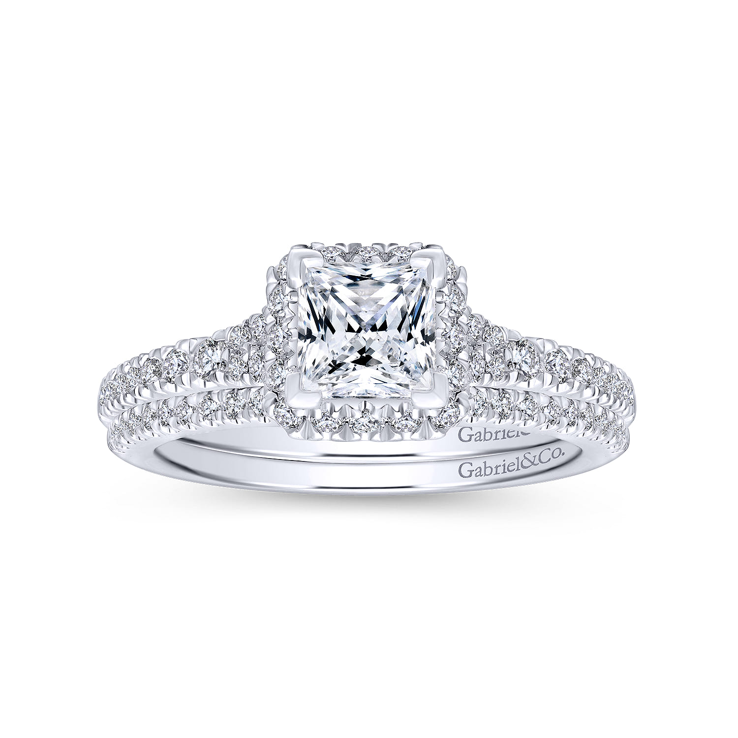 Princess Halo Diamond Engagement Ring in 14K White/Rose Gold, photograph 4